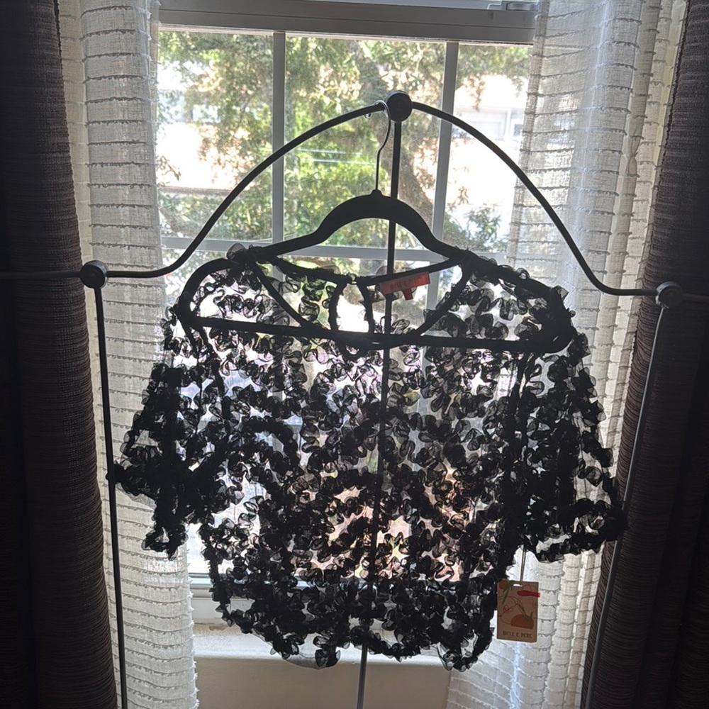 Black Floral Sheer Top